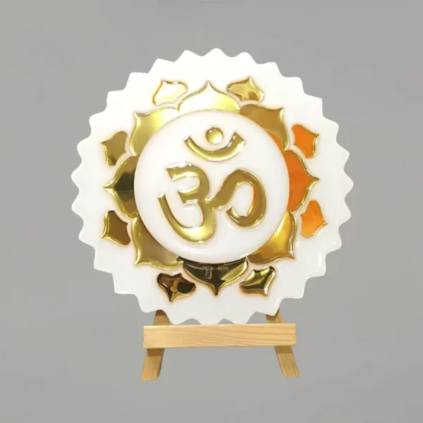 Personalized Mini Om Mantra Frame For Corporate Bulk-gifting | Golden Om Symbol Frame for Wish Fulfilment | Religious Mantra Table Decor Item | Om Frame with Stand (9-inch)